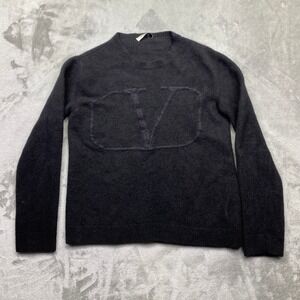 Valentino Black Crew Neck Long Sleeve Sweater Mens Size L‎ Alpaca Wool Italy
